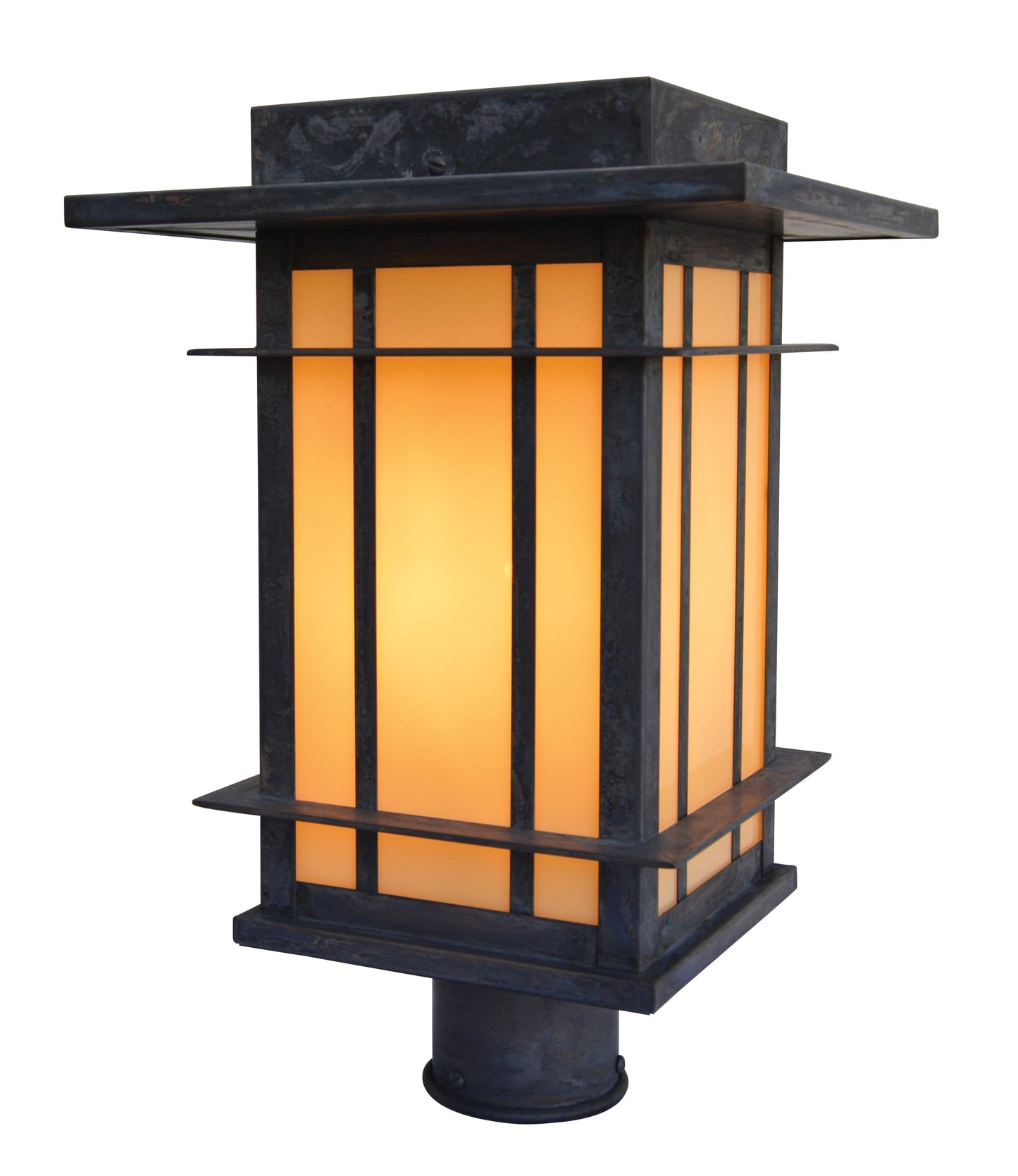 Arroyo Craftsman Oak Park 11" Rustic Brown Post Mount With Cream Glass