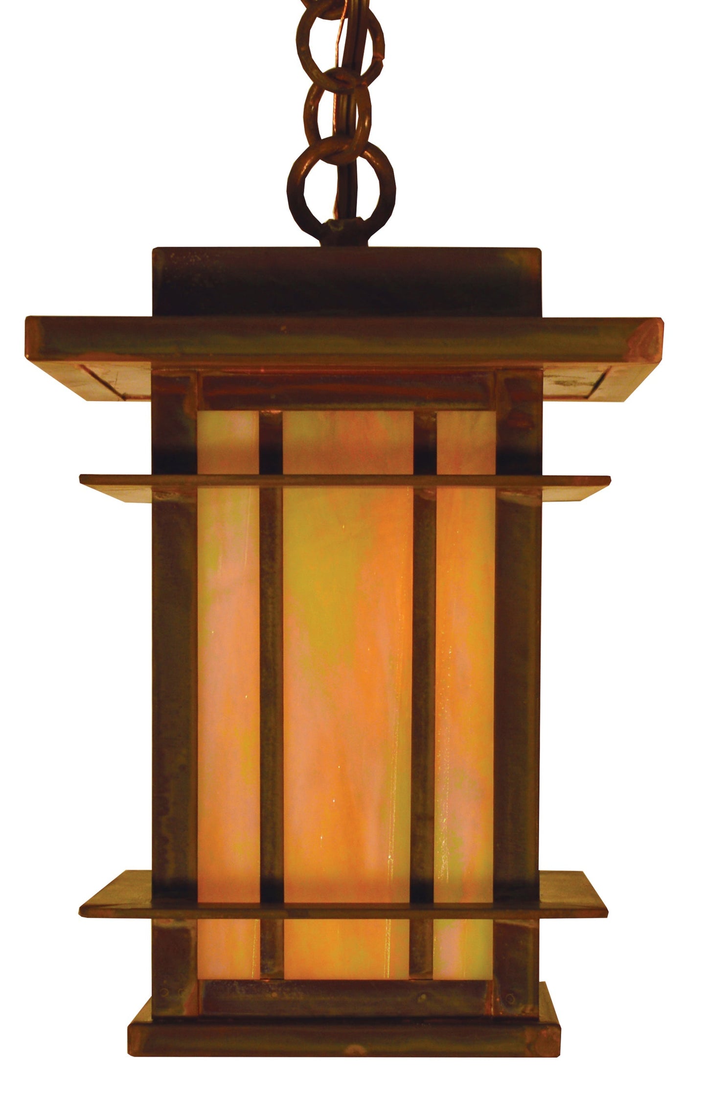 Arroyo Craftsman Oak Park 7" Verdigris Patina Pendant Lighting With Clear Seedy Glass