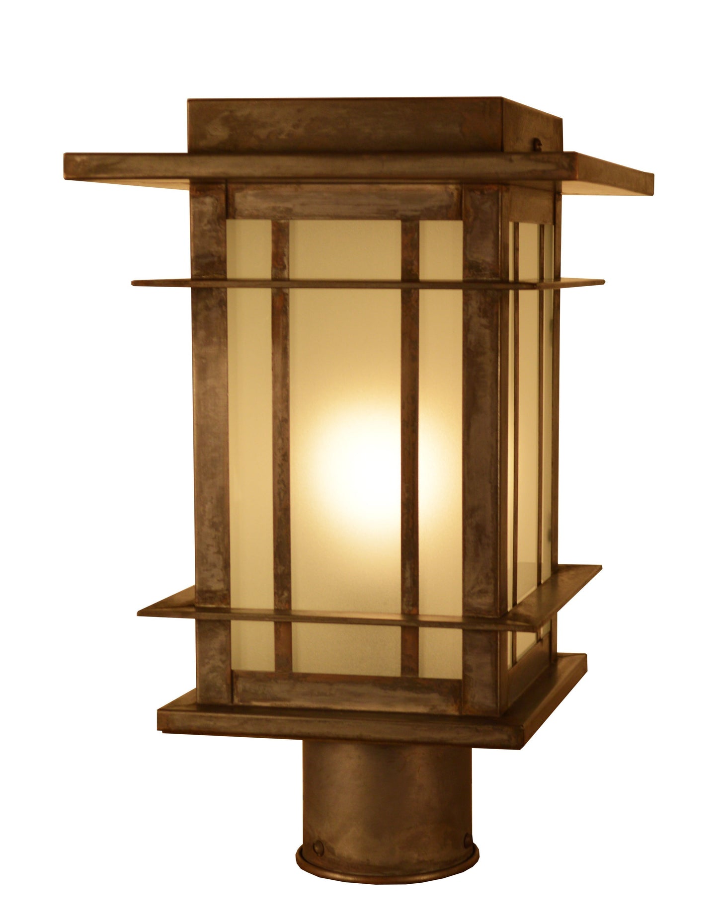 Arroyo Craftsman Oak Park 9" Rustic Brown Post Mount With Rain Mist Glass