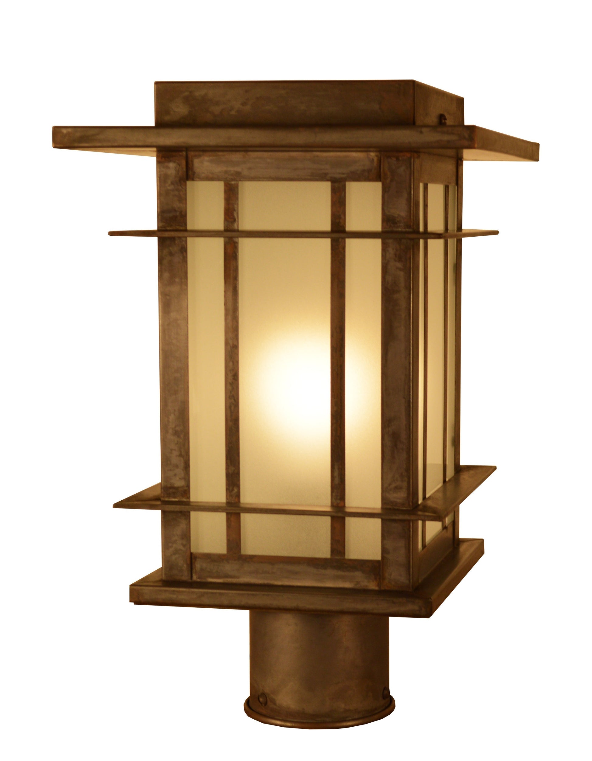 Arroyo Craftsman Oak Park 9" Slate Post Mount With Clear Seedy Glass
