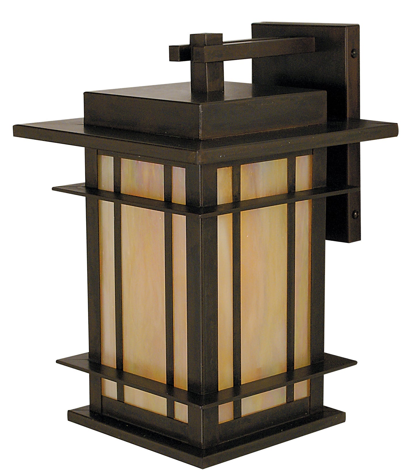 Arroyo Craftsman Oak Park 9" Slate Wall Mount With Amber Mica Glass