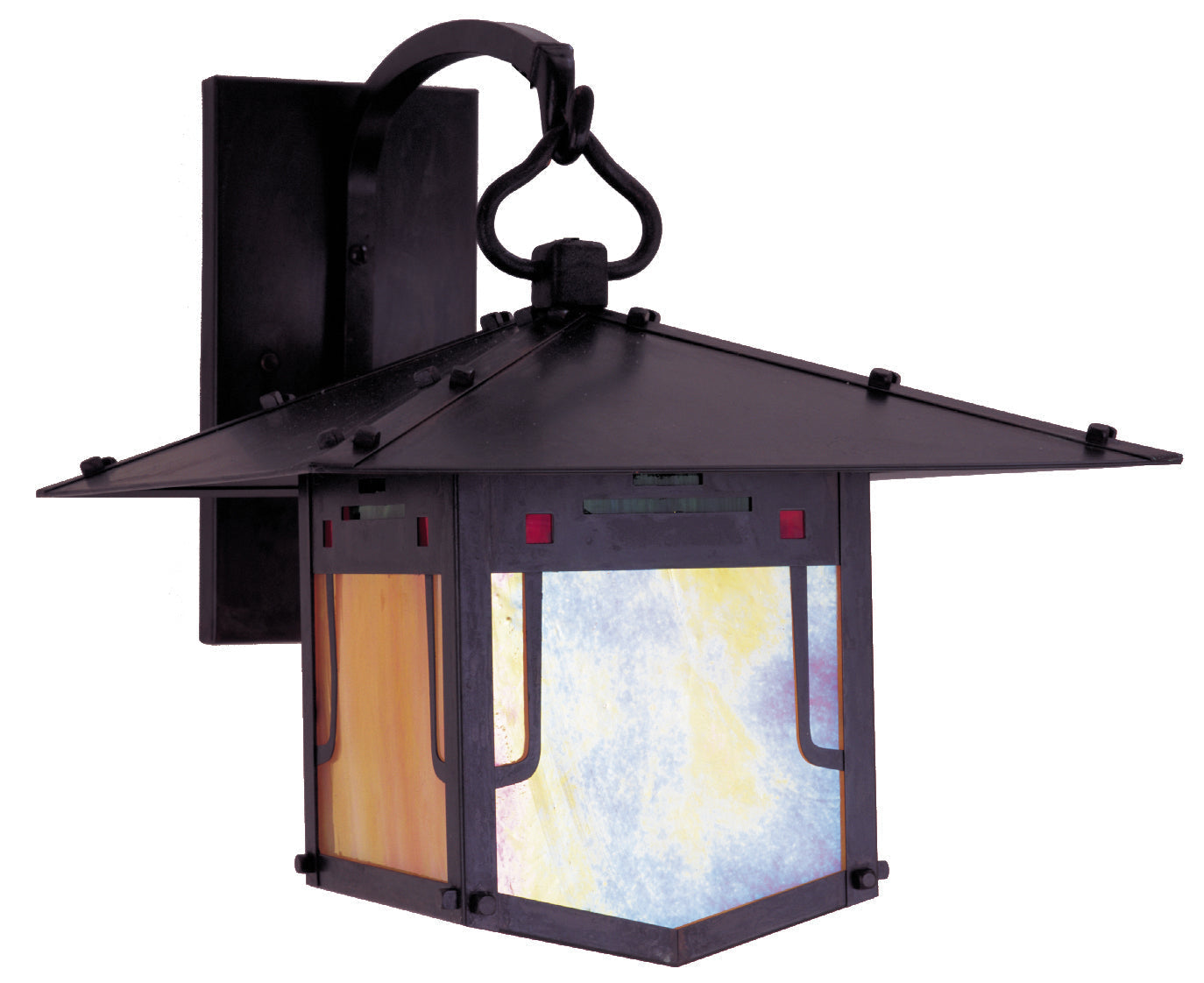 Arroyo Craftsman Pagoda 12" Bronze Wall Bracket With Green-Red-Gold White Iridescent Combination Glass