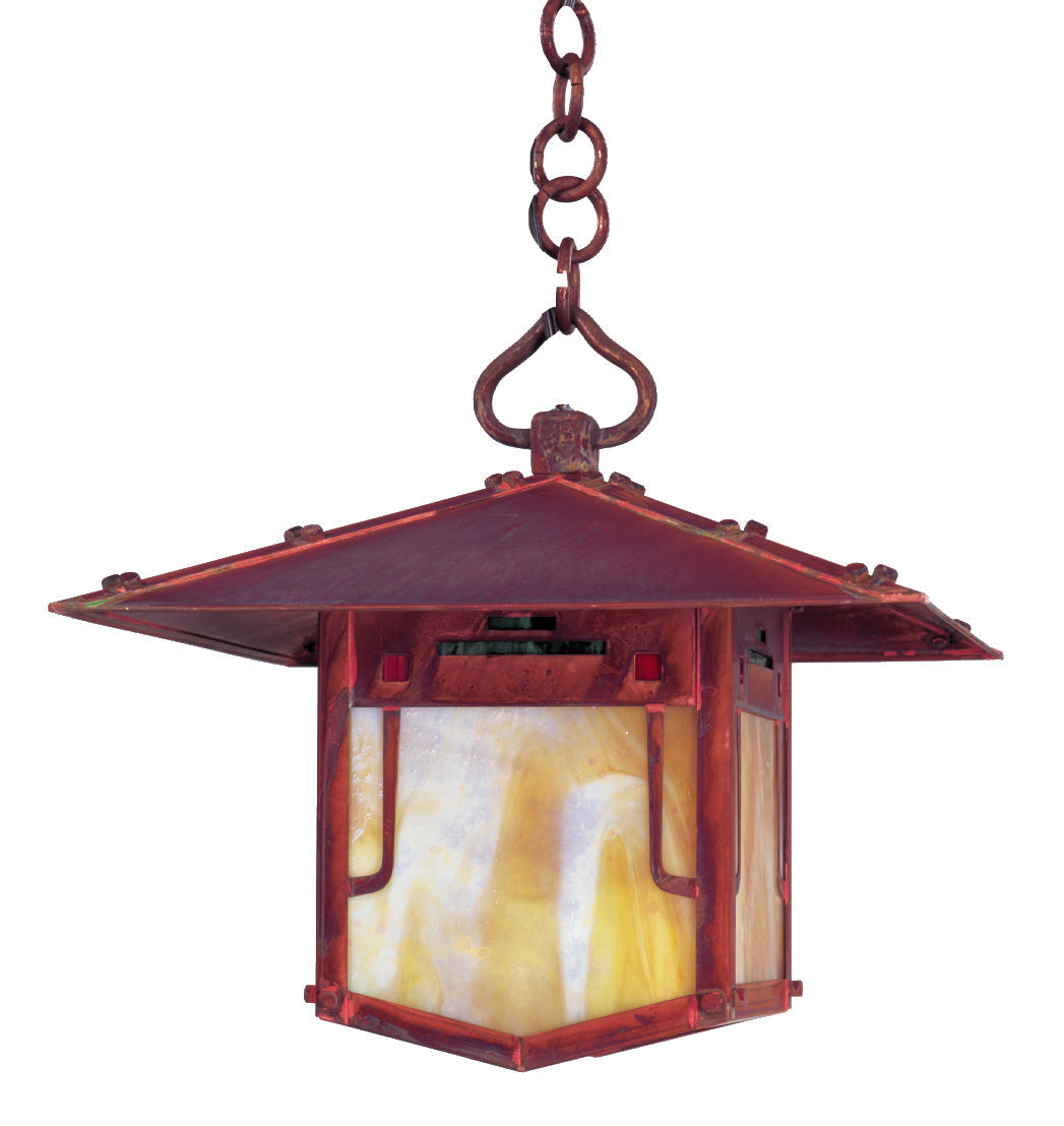 Arroyo Craftsman Pagoda 12" Rustic Brown Pendant Lighting With Gold White Iridescent Glass