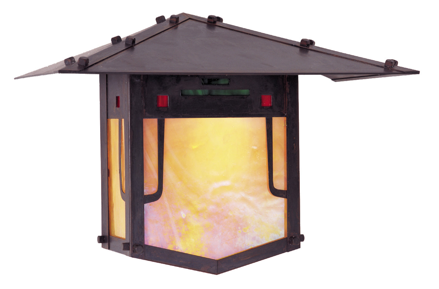 Arroyo Craftsman Pagoda 12" Slate Flush Wall Mount With Green-Red-Gold White Iridescent Combination Glass