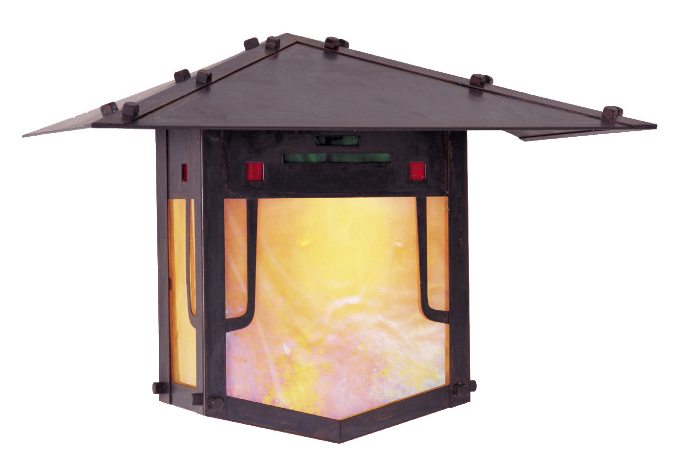 Arroyo Craftsman Pagoda 9" Verdigris Patina Flush Wall Mount With Cream Glass