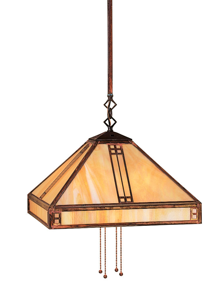 Arroyo Craftsman Prairie 15" Pewter Stem Hung Pendant With Tan Glass