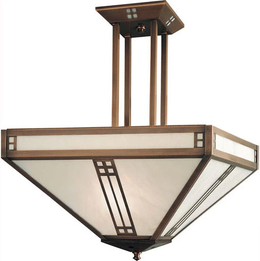 Arroyo Craftsman Prairie 36" Antique Copper Inverted Chandelier With Almond Mica Glass