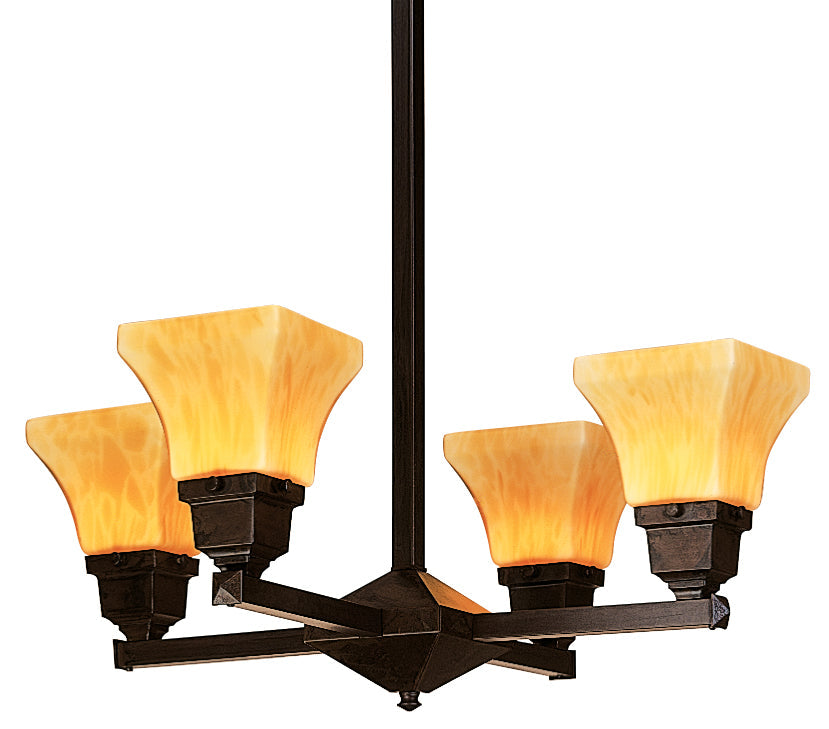 Arroyo Craftsman Ruskin Verdigris Patina 4 Light Chandelier - Shades Up