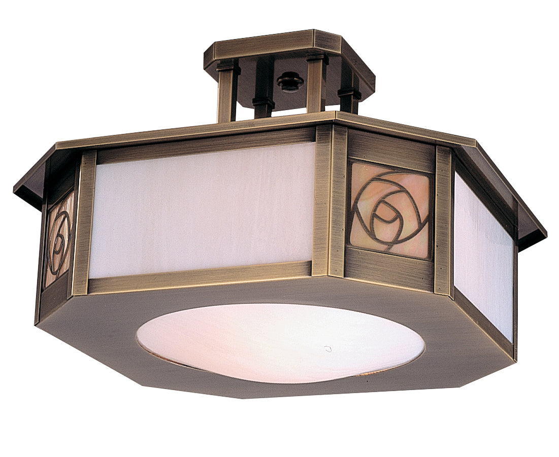 Arroyo Craftsman Saint Clair 15" Mission Brown Inverted Semi-Flush Ceiling Mount With Cream Glass