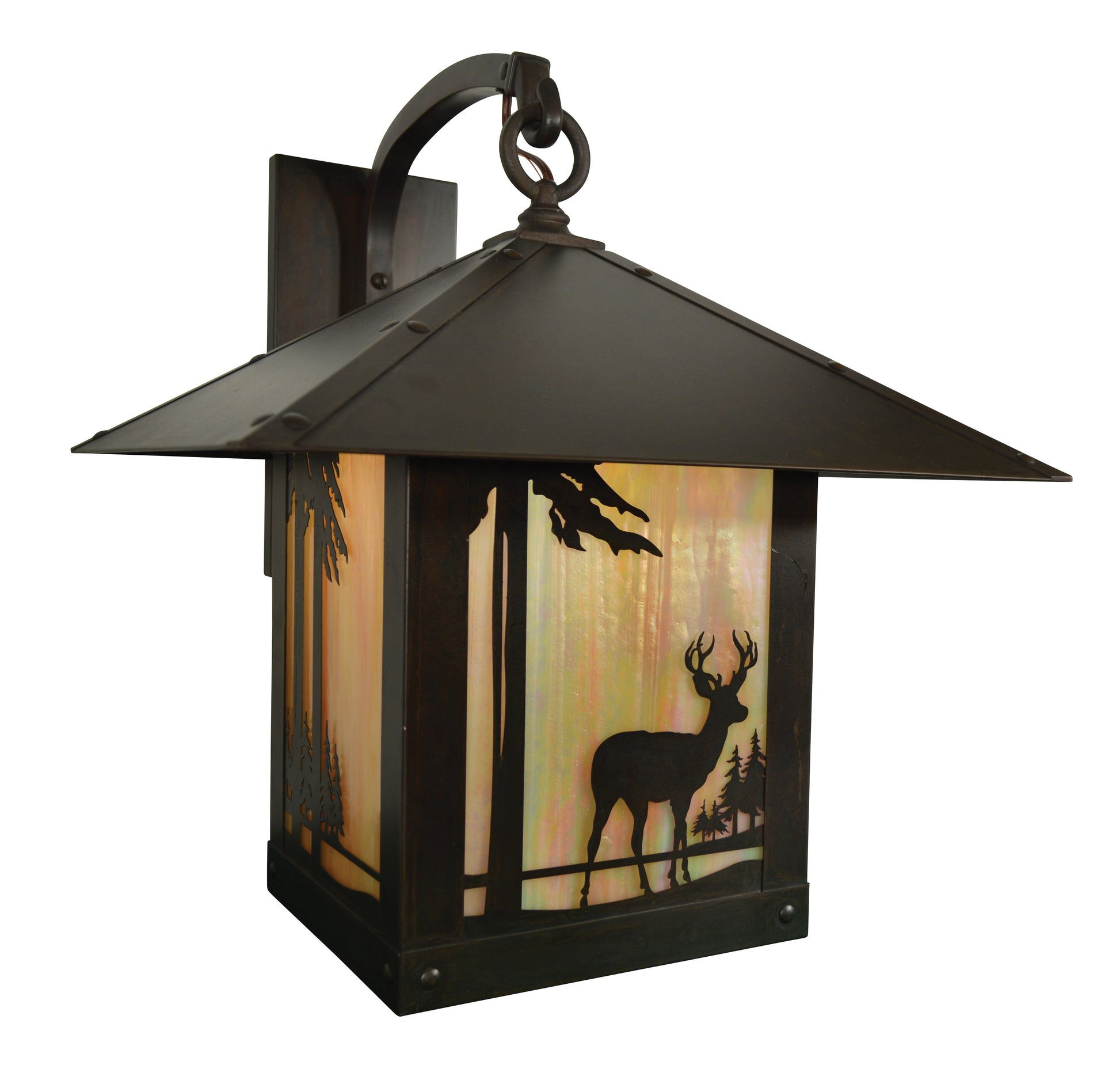 Arroyo Craftsman Timber Ridge 16" Rustic Brown Wall Bracket With Tan Glass and Mountain Filigree Overlay