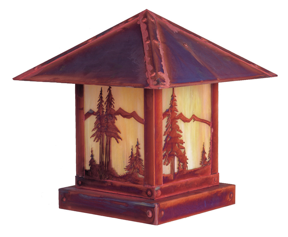 Arroyo Craftsman Timber Ridge 9" Mission Brown Column Mount With Tan Glass and Trout Filigree Overlay