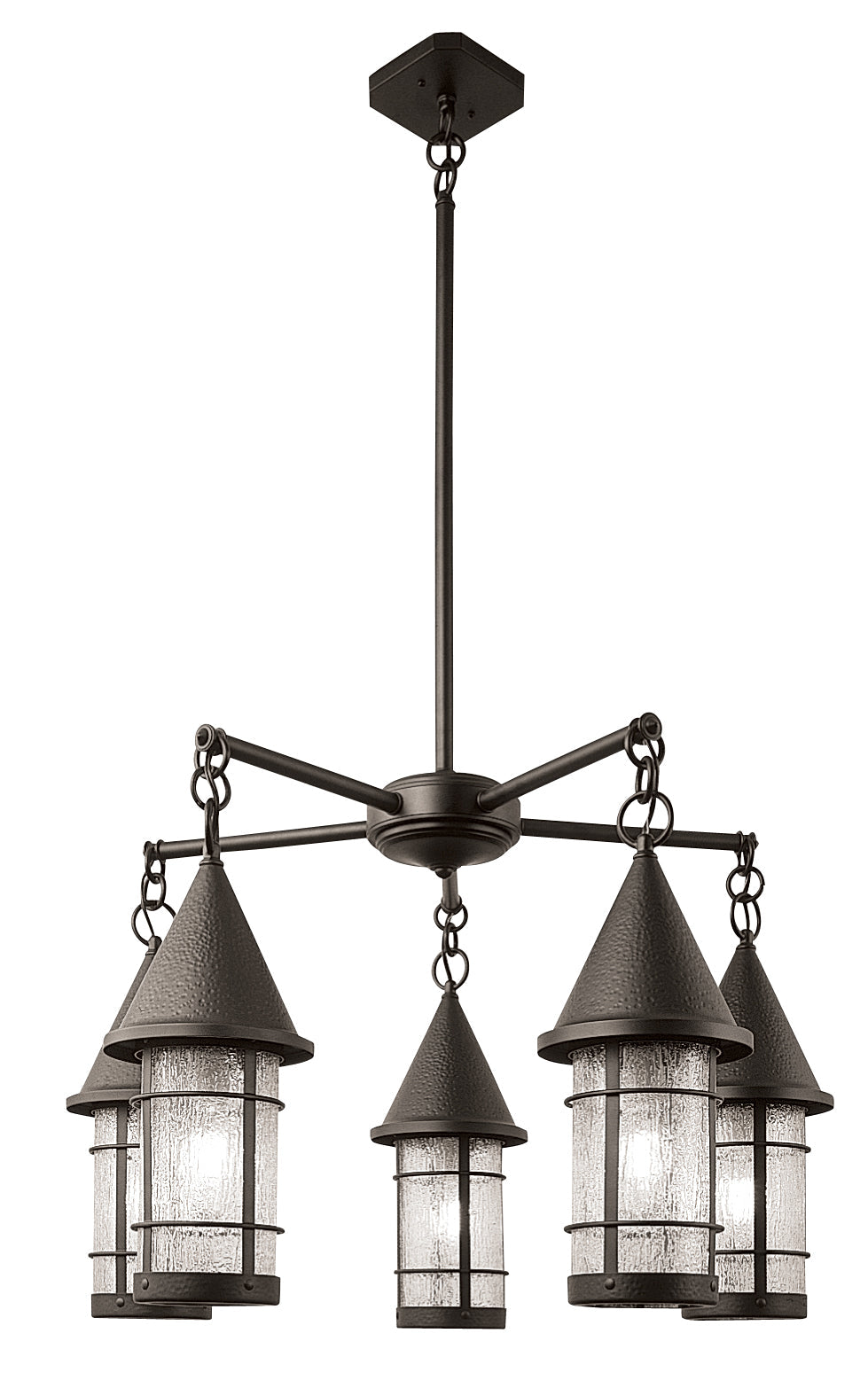 Arroyo Craftsman Valencia 7" Slate 5 Light Chandelier With Clear Seedy Glass
