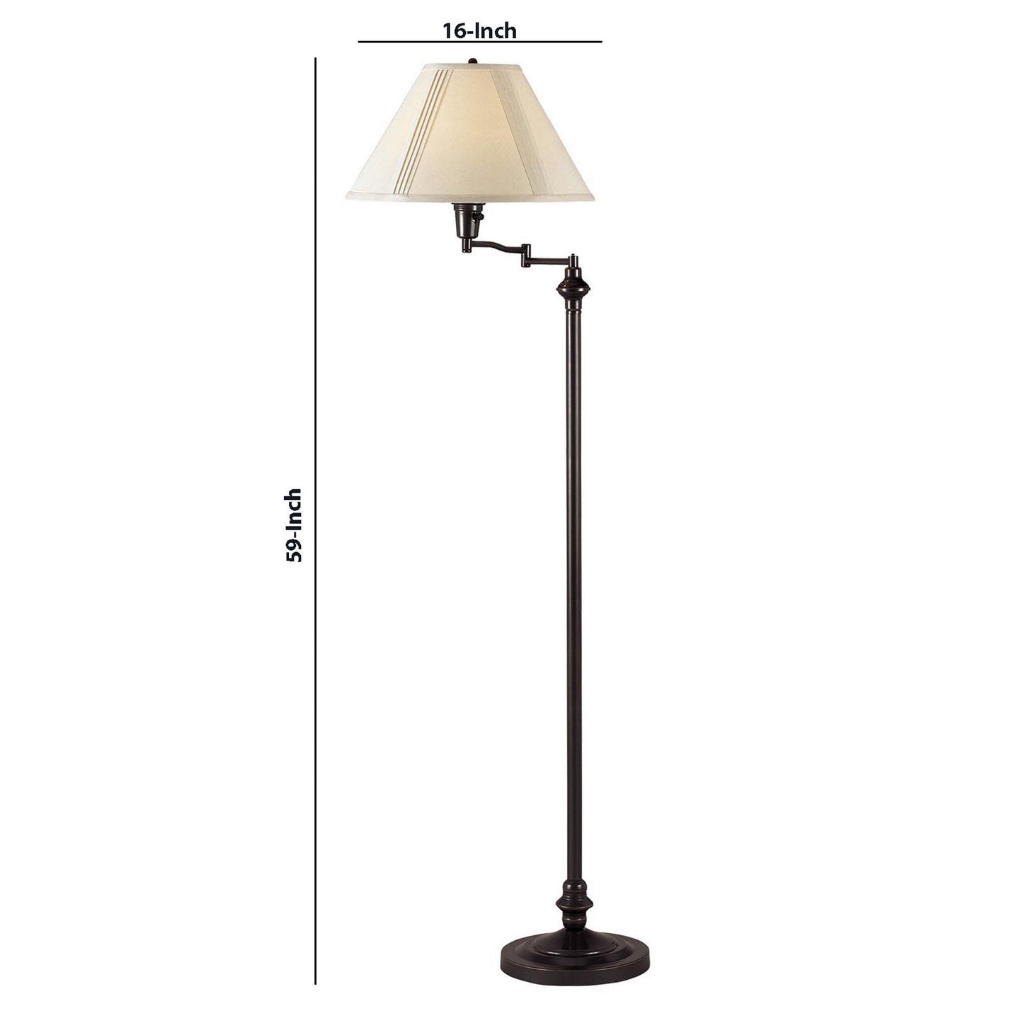 Benzara 150-Watt Black Metal Body Floor Lamp Wth Swing Arm and Fabric Conical Shade