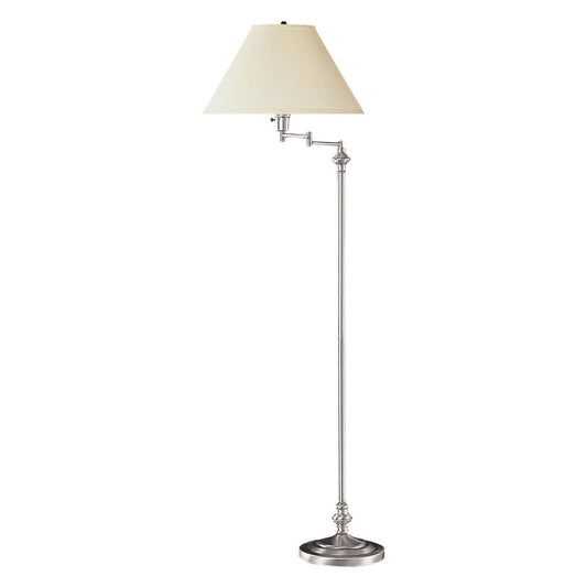 Benzara 150-Watt Silver Metal Floor Lamp With Swing Arm and Fabric Conical Shade