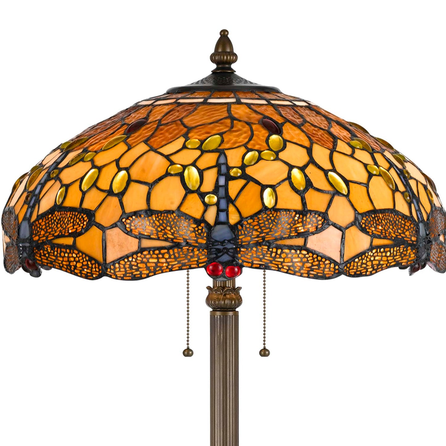 Benzara 2-Light Tiffany Floor Lamp With Multicolor Dragonfly Design Shade