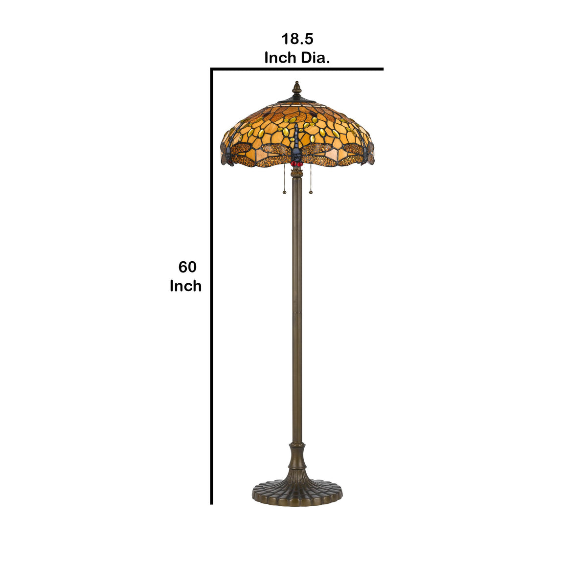 Benzara 2-Light Tiffany Floor Lamp With Multicolor Dragonfly Design Shade