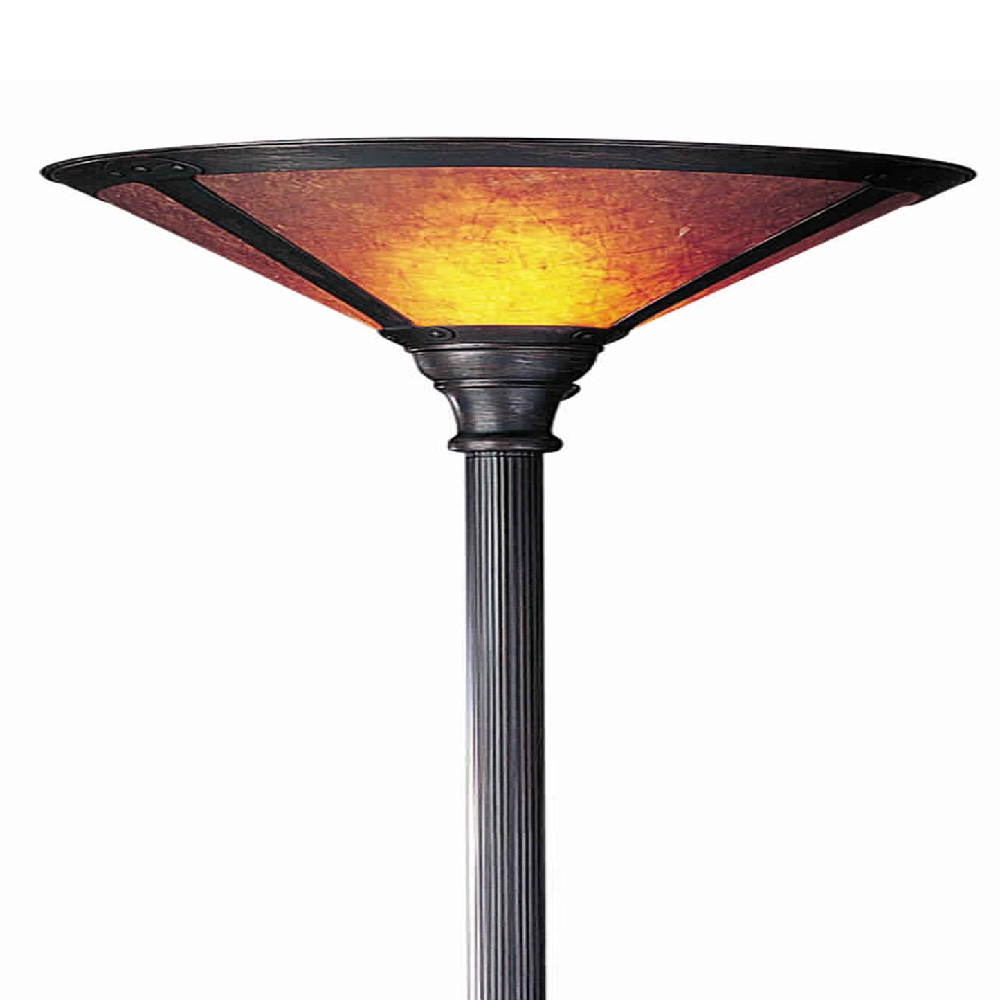 Benzara 3-Way Bronze Torchiere Metal Floor Lamp With Conical Mica Shade