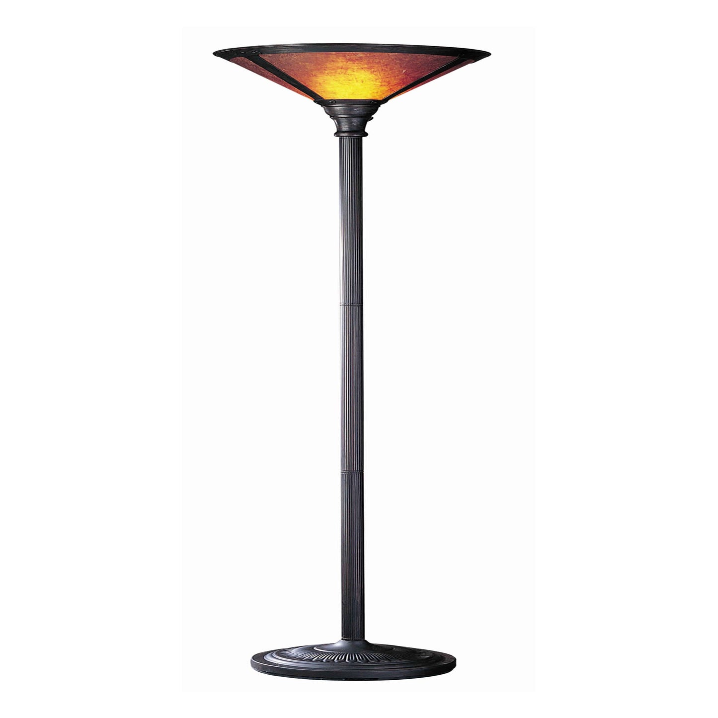 Benzara 3-Way Bronze Torchiere Metal Floor Lamp With Conical Mica Shade