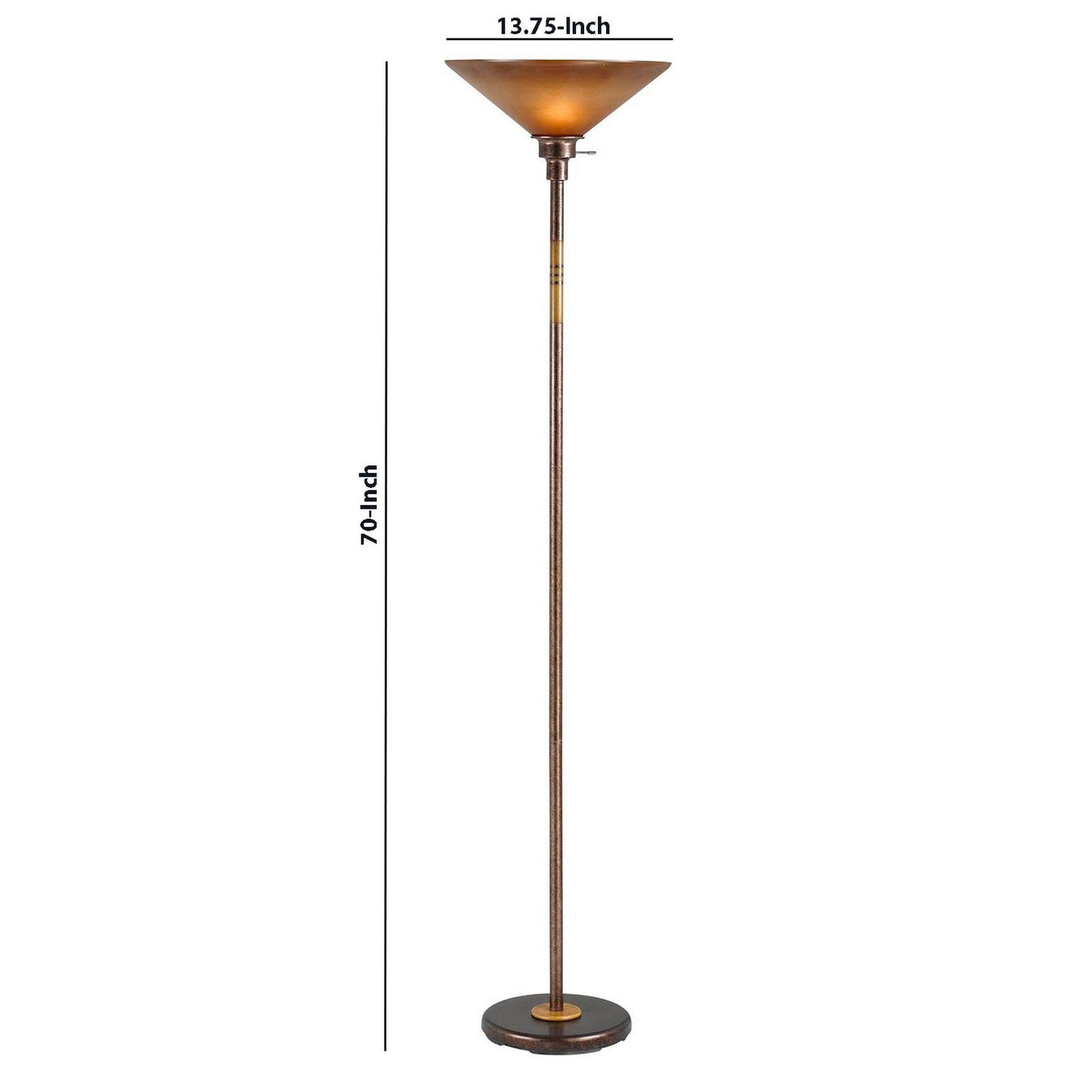 Benzara 3-Way Bronze Torchiere Metal Floor Lamp With Frosted Glass Shade and Stable Base