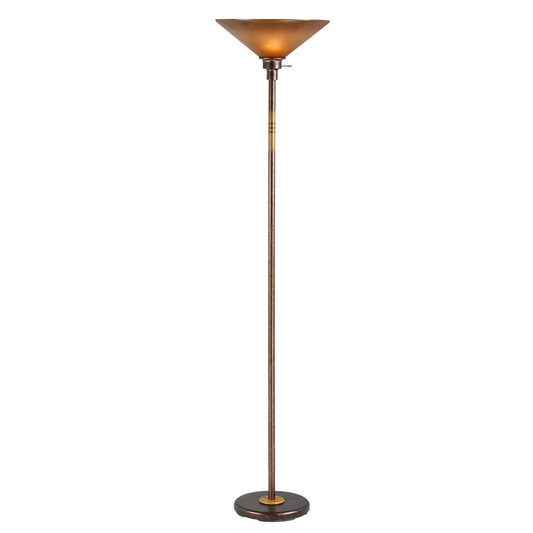 Benzara 3-Way Bronze Torchiere Metal Floor Lamp With Frosted Glass Shade and Stable Base