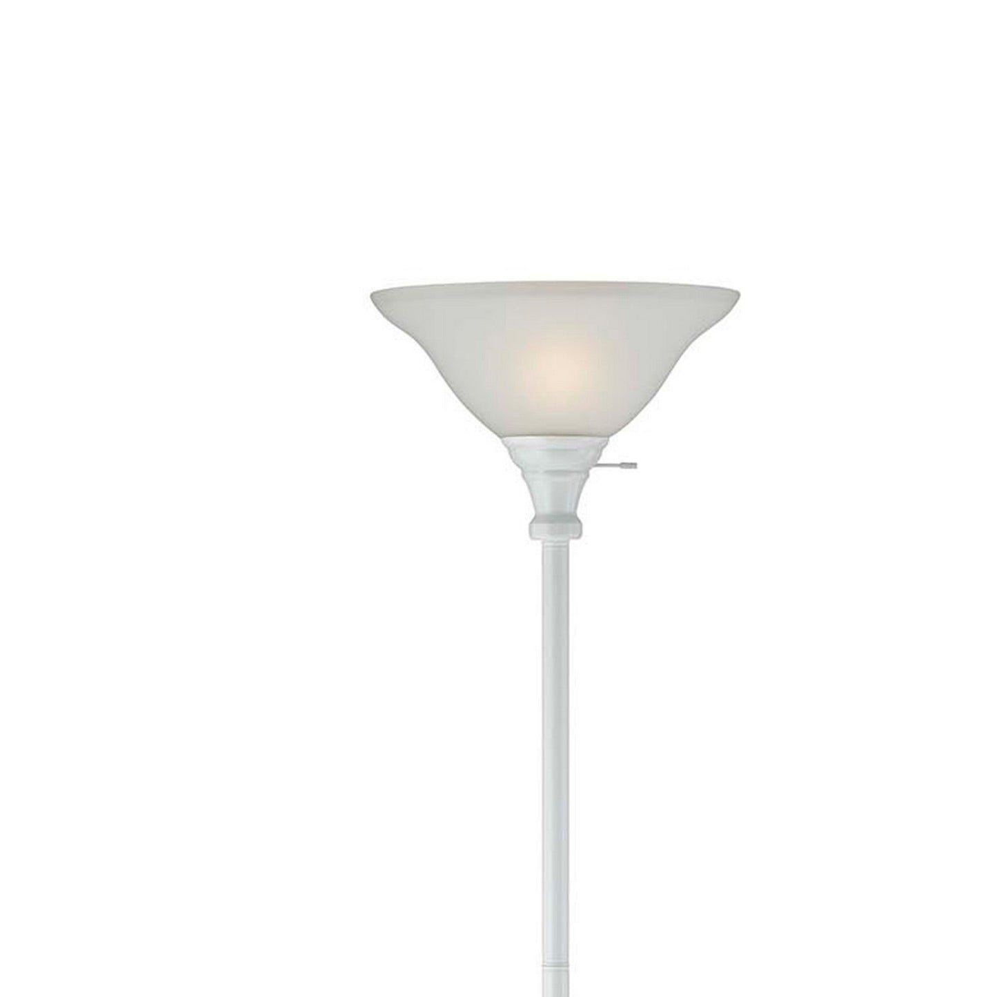 Benzara 3-Way White Torchiere Floor Lamp With Frosted Glass shade and Stable Base