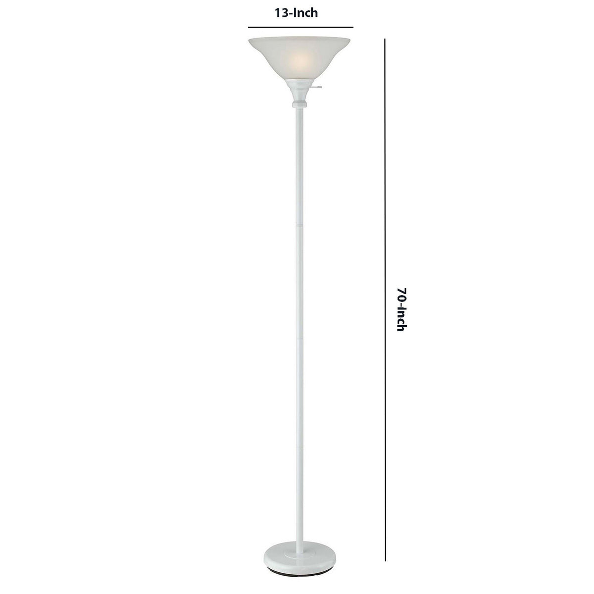 Benzara 3-Way White Torchiere Floor Lamp With Frosted Glass shade and Stable Base