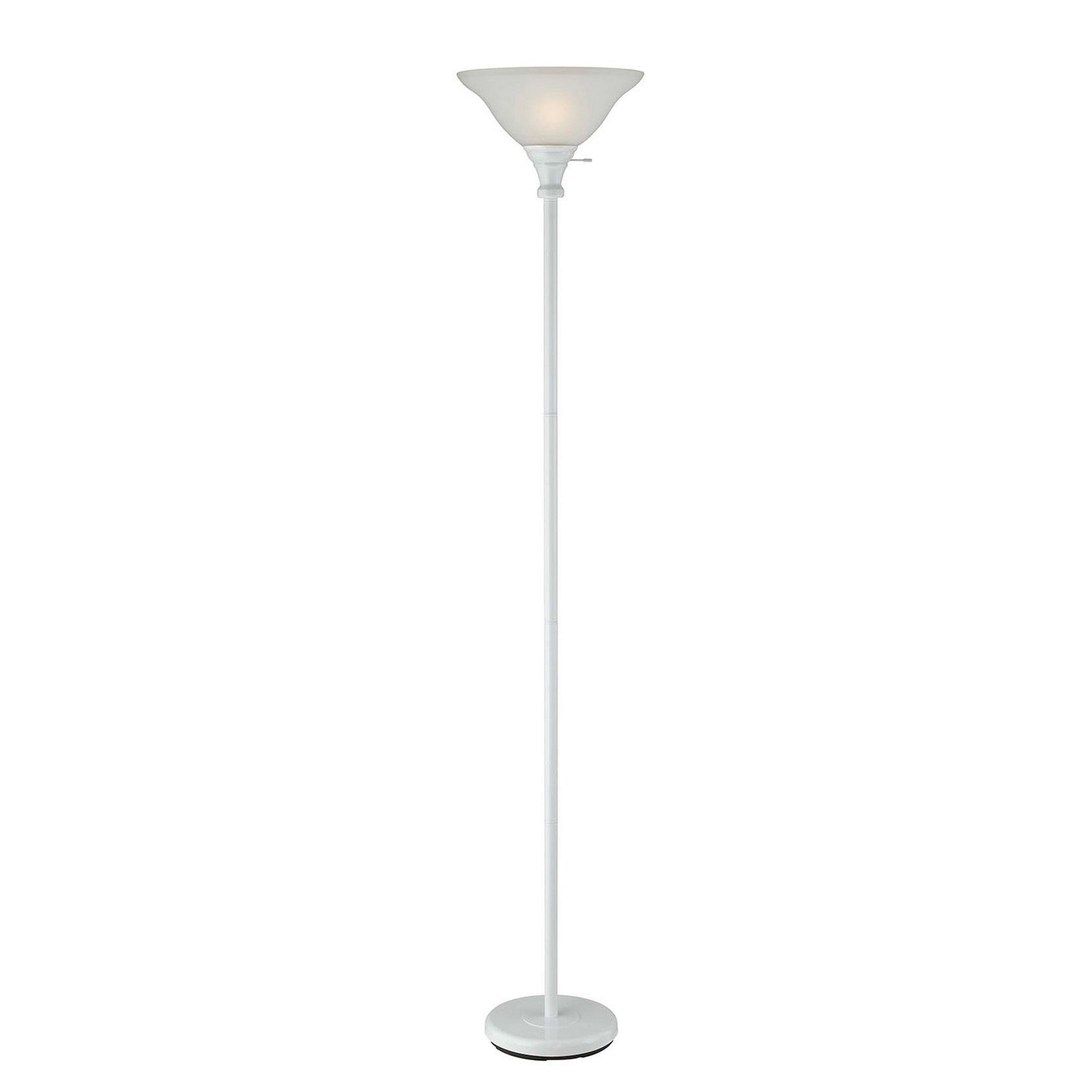 Benzara 3-Way White Torchiere Floor Lamp With Frosted Glass shade and Stable Base