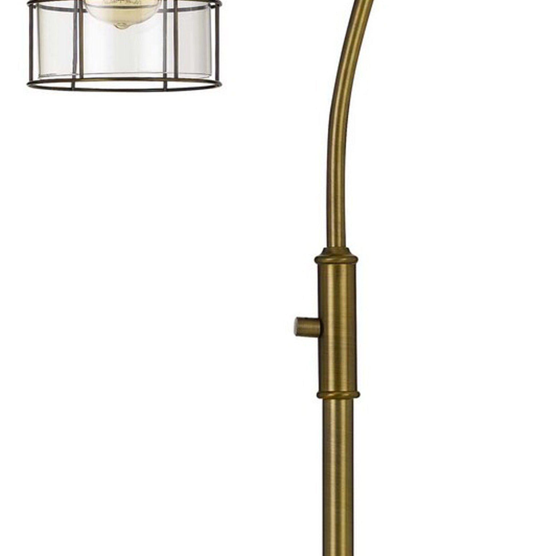 Benzara 60" Antique Brass Metal Downbridge Design Floor Lamp With Caged Shade