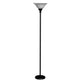 Benzara 70" 3-Way Black Metal Torchiere Floor Lamp With White Frosted Glass Shade