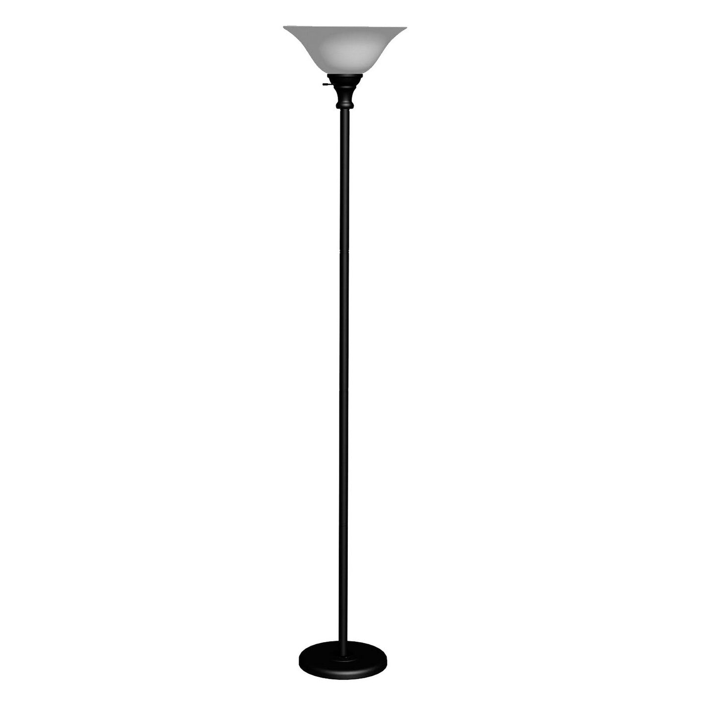 Benzara 70" 3-Way Black Metal Torchiere Floor Lamp With White Frosted Glass Shade