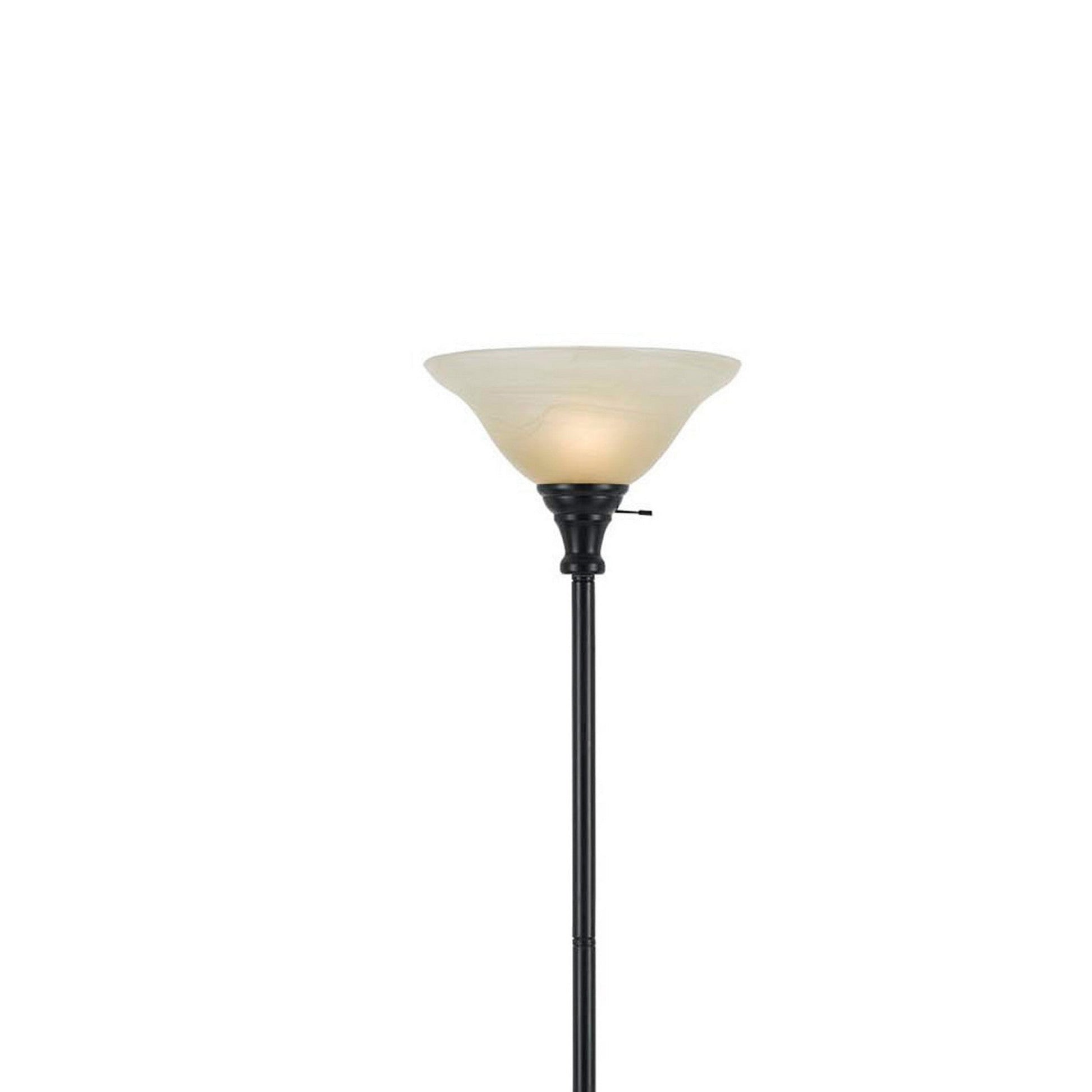 Benzara 70" 3-Way Dark Bronze Metal Round Torchiere Floor Lamp With White Frosted Glass Shade