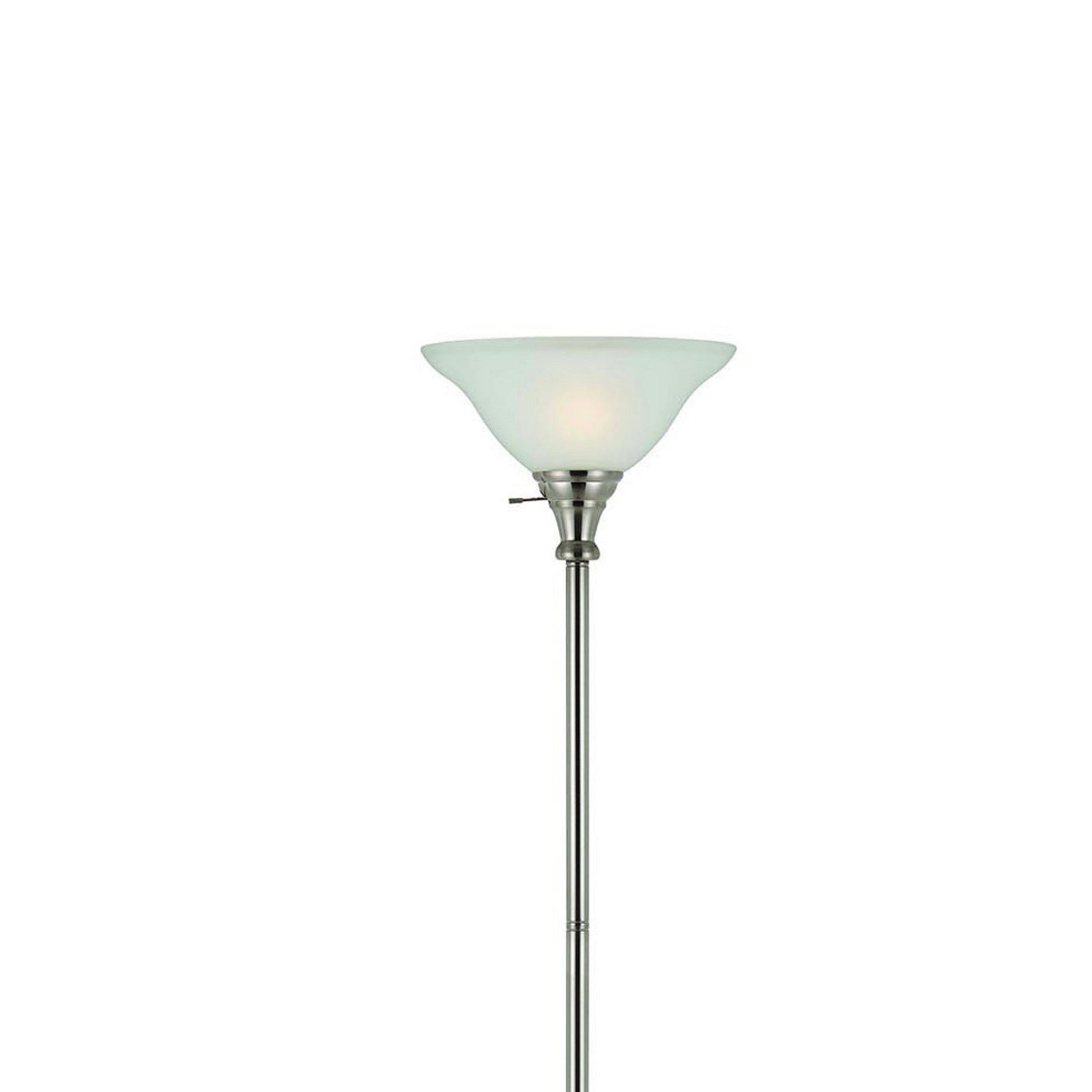 Benzara 70" 3-Way Silver Metal Round Torchiere Floor Lamp With White Frosted Glass Shade