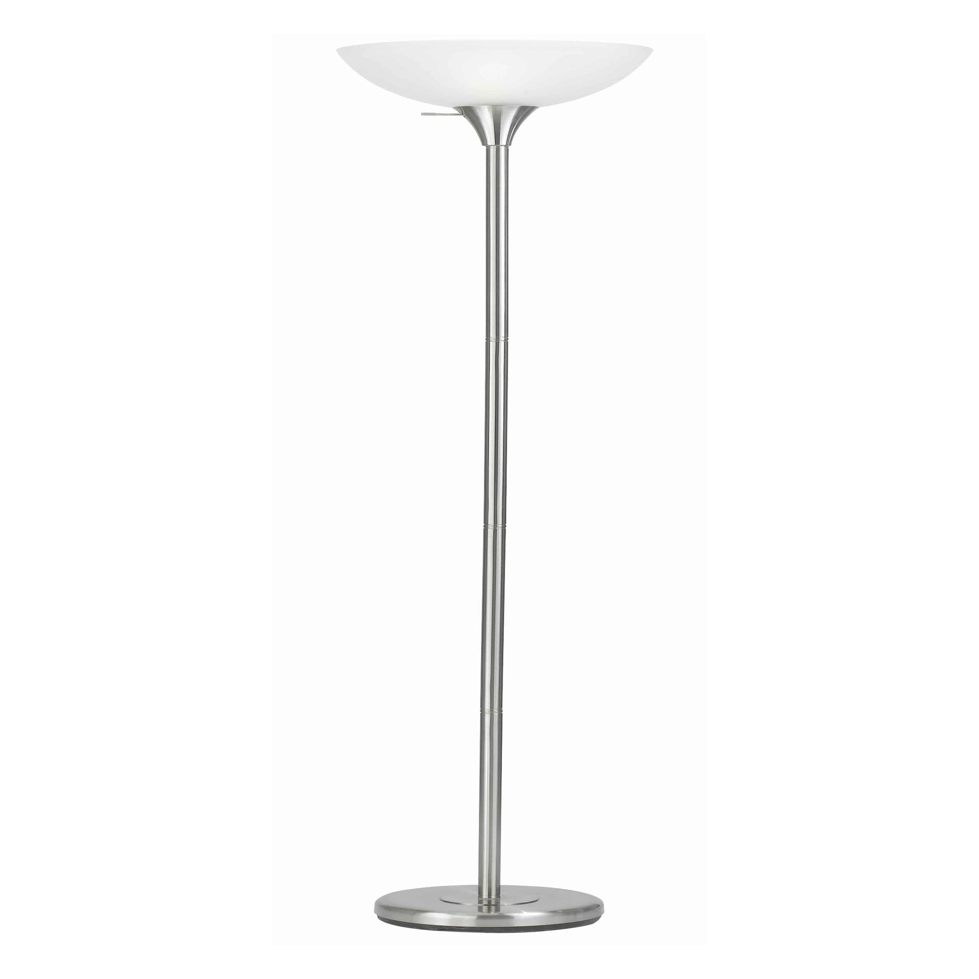 Benzara 70" 3-Way Silver Tubular Metal Body Torchiere Floor Lamp With White Frosted Glass Shade