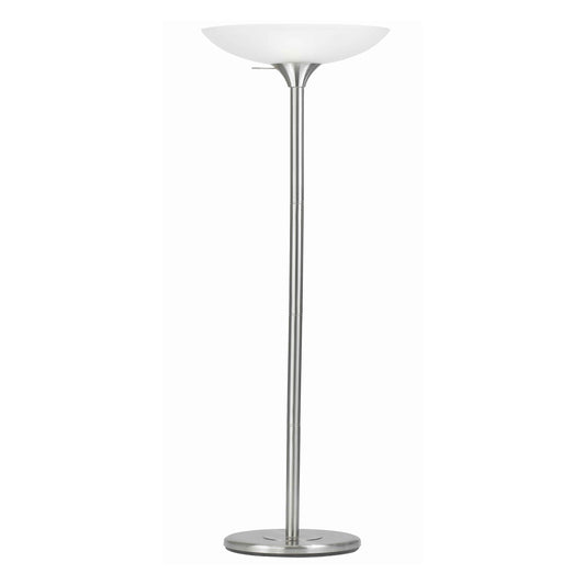 Benzara 70" 3-Way Silver Tubular Metal Body Torchiere Floor Lamp With White Frosted Glass Shade