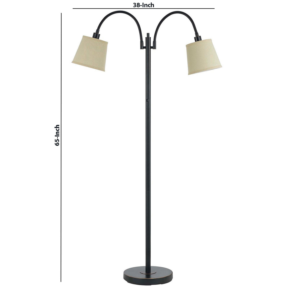 Benzara 80 Watt Black Metal Floor Lamp With Dual Gooseneck and Uno Style Shades