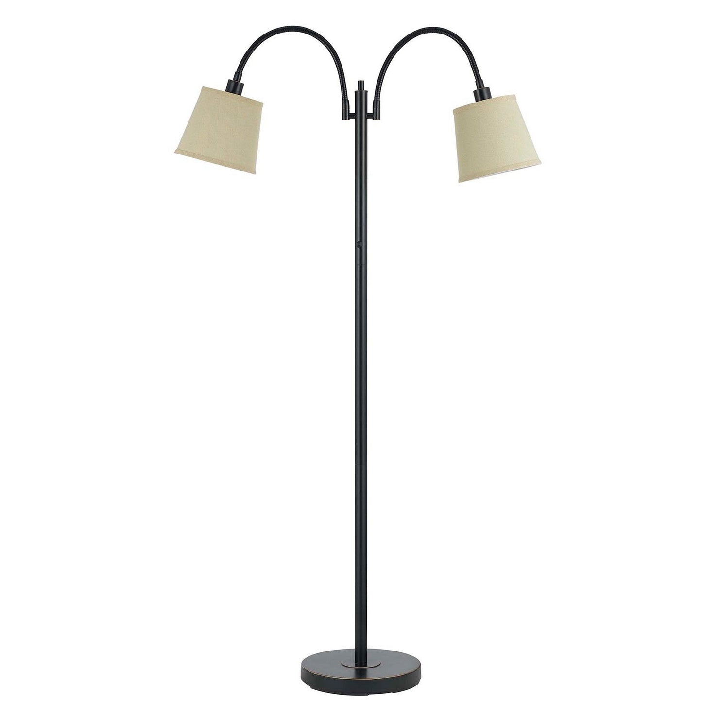 Benzara 80 Watt Black Metal Floor Lamp With Dual Gooseneck and Uno Style Shades