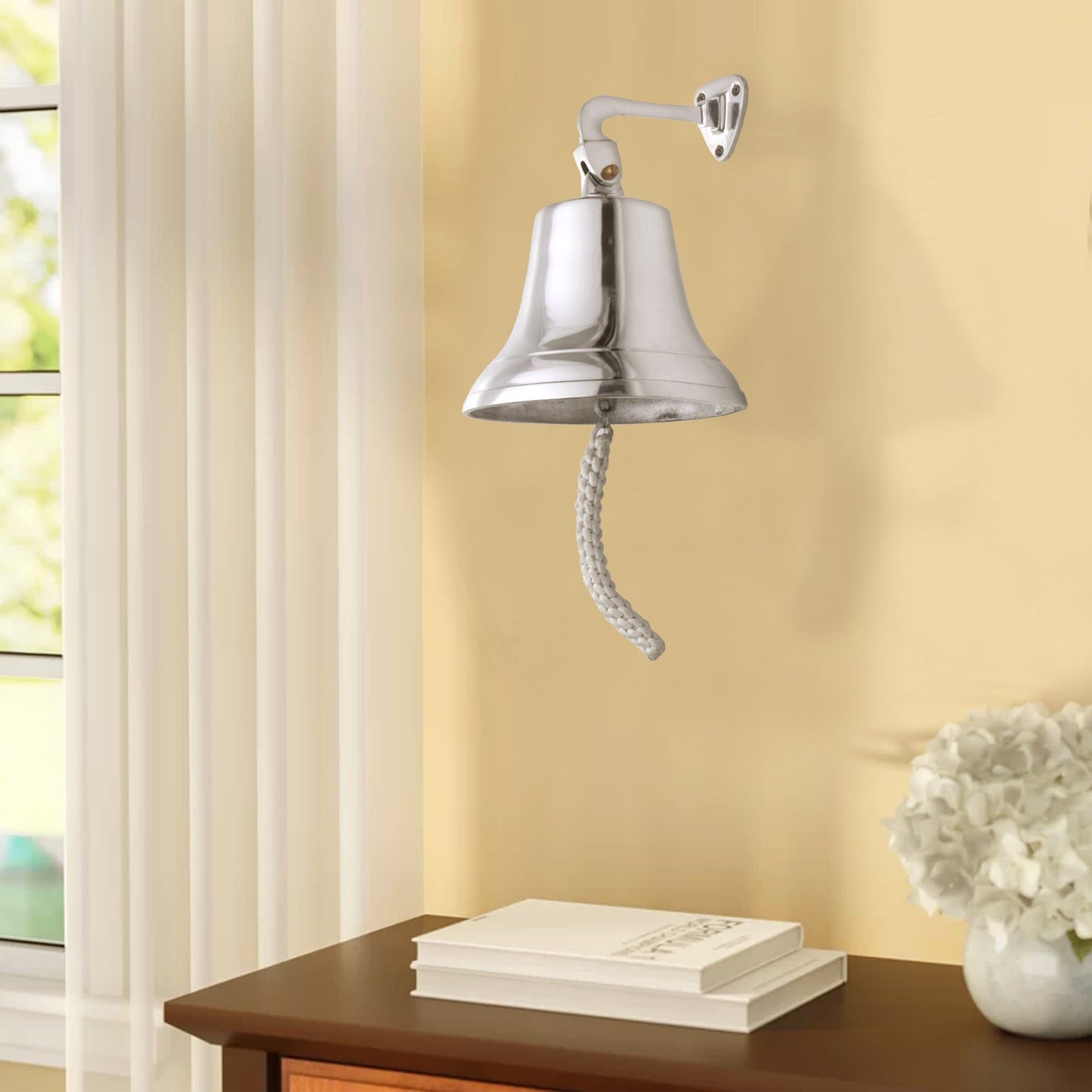 Benzara BM01814 Silver Classic Style Decorative Aluminum Bell With Wall Bracket