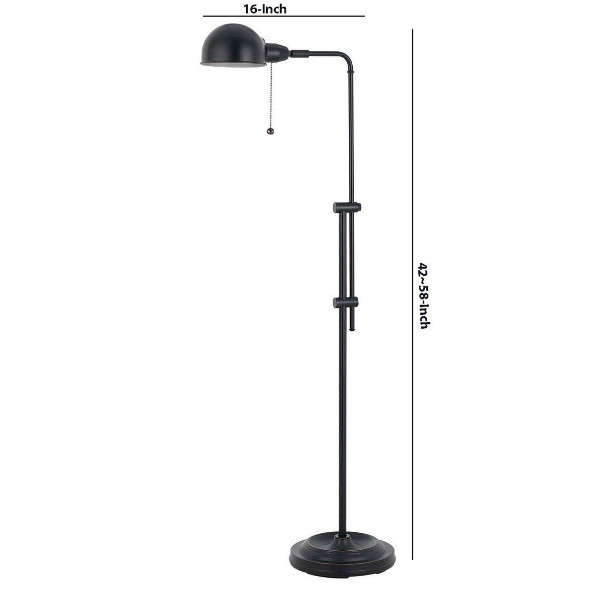 Benzara Black Adjustable Height Metal Pharmacy Floor Lamp With Pull Chain Switch