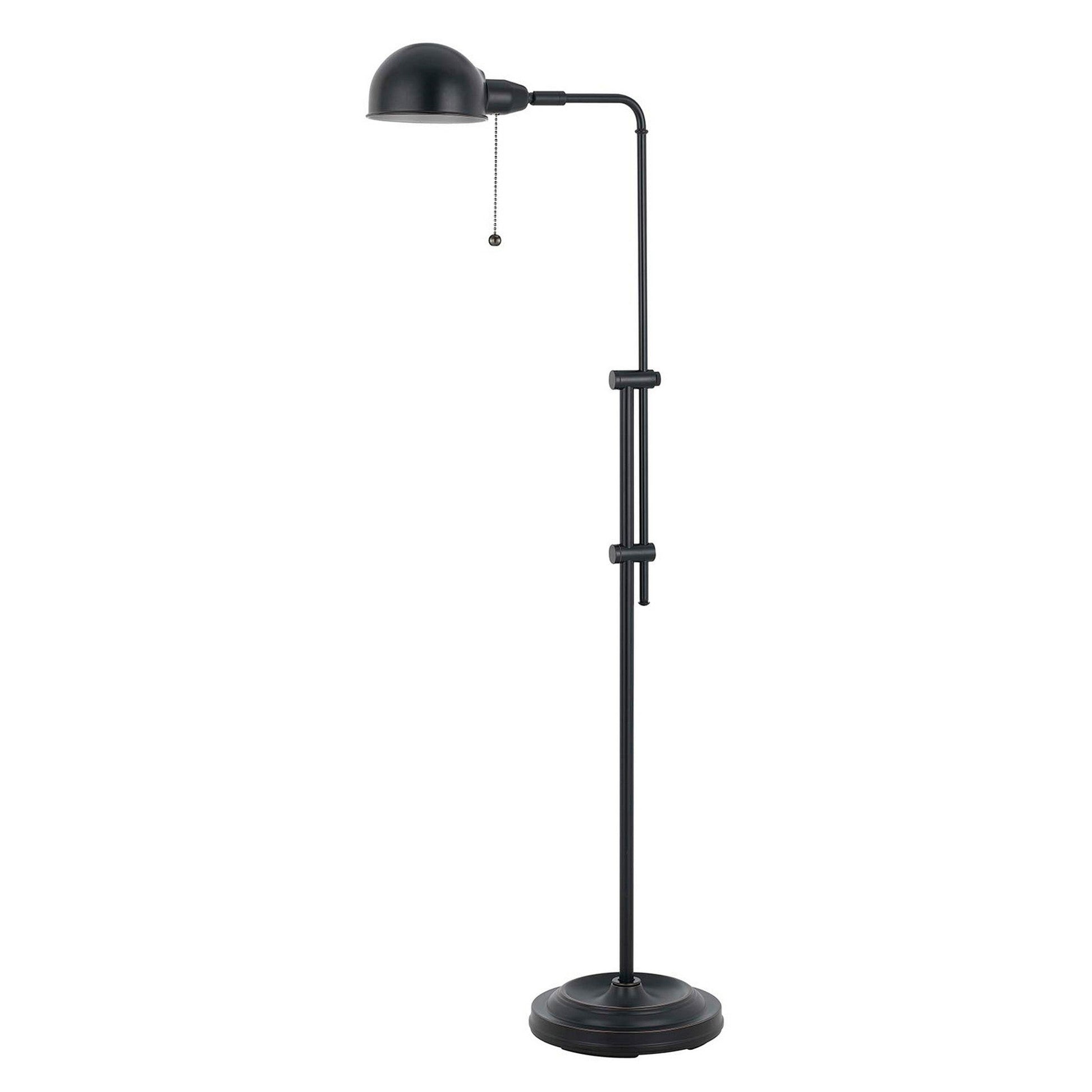 Benzara Black Adjustable Height Metal Pharmacy Floor Lamp With Pull Chain Switch