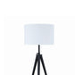 Benzara Black Height Adjustable Metal Tripod Floor Lamp With White Fabric Shade