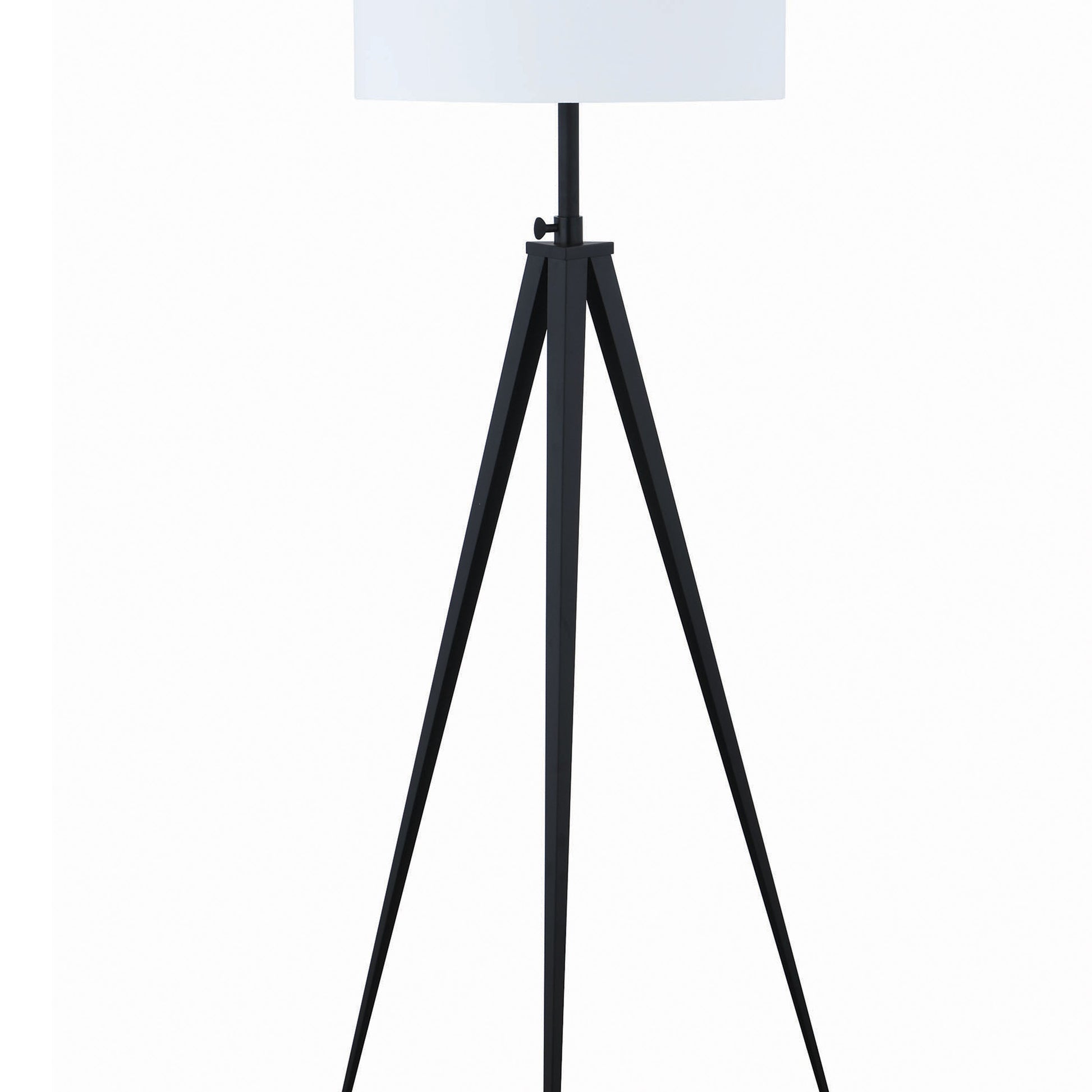 Benzara Black Height Adjustable Metal Tripod Floor Lamp With White Fabric Shade