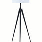 Benzara Black Height Adjustable Metal Tripod Floor Lamp With White Fabric Shade