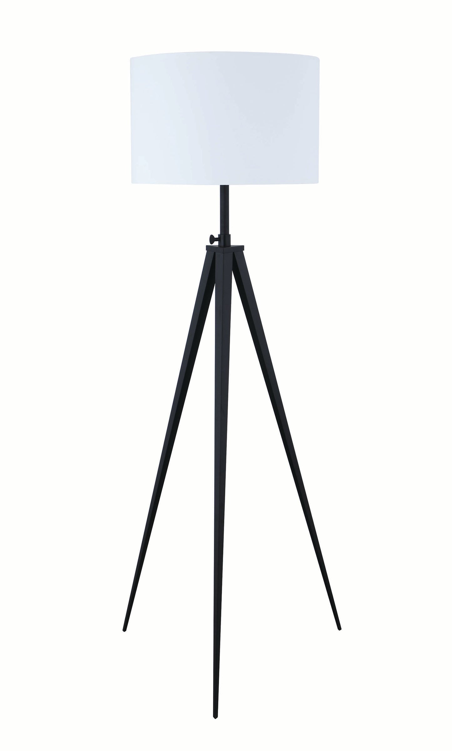 Benzara Black Height Adjustable Metal Tripod Floor Lamp With White Fabric Shade