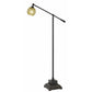 Benzara Black Metal Body Floor Lamp With Adjustable Arm and Textured Glass Shade