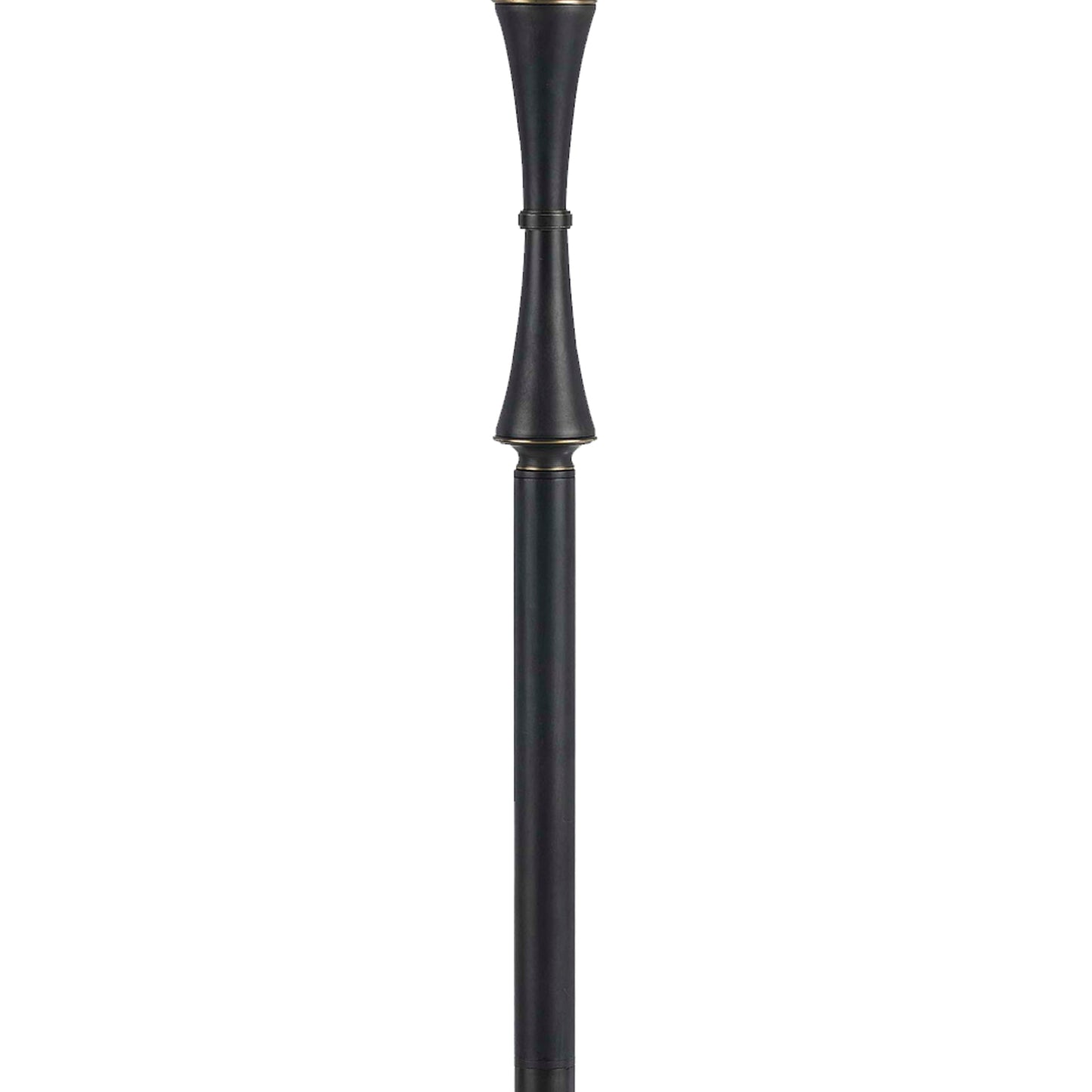 Benzara Black Metal Body Floor Lamp With Beige Fabric Tapered Bell Shade and Block Base