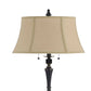 Benzara Black Metal Body Floor Lamp With Beige Fabric Tapered Bell Shade and Block Base