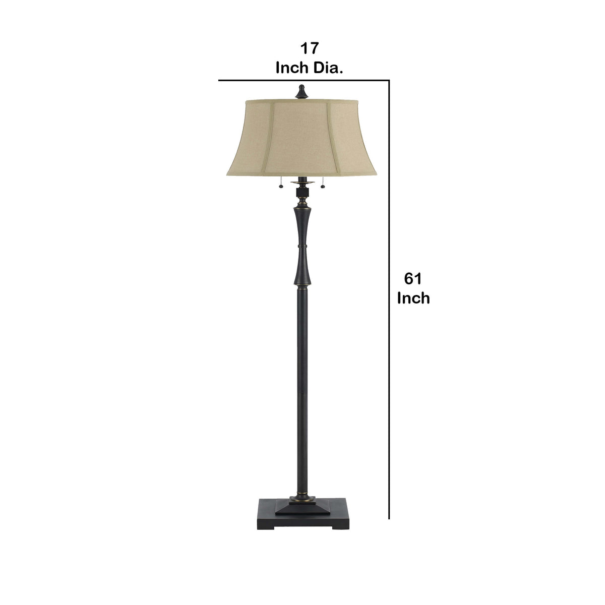 Benzara Black Metal Body Floor Lamp With Beige Fabric Tapered Bell Shade and Block Base