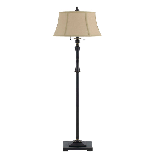 Benzara Black Metal Body Floor Lamp With Beige Fabric Tapered Bell Shade and Block Base