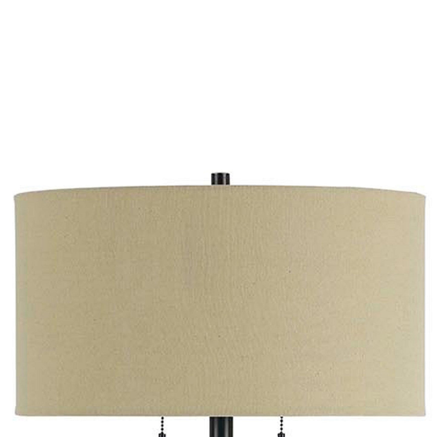 Benzara Black Metal Body Floor Lamp With Fabric Drum Shade and Pull Chain Switch