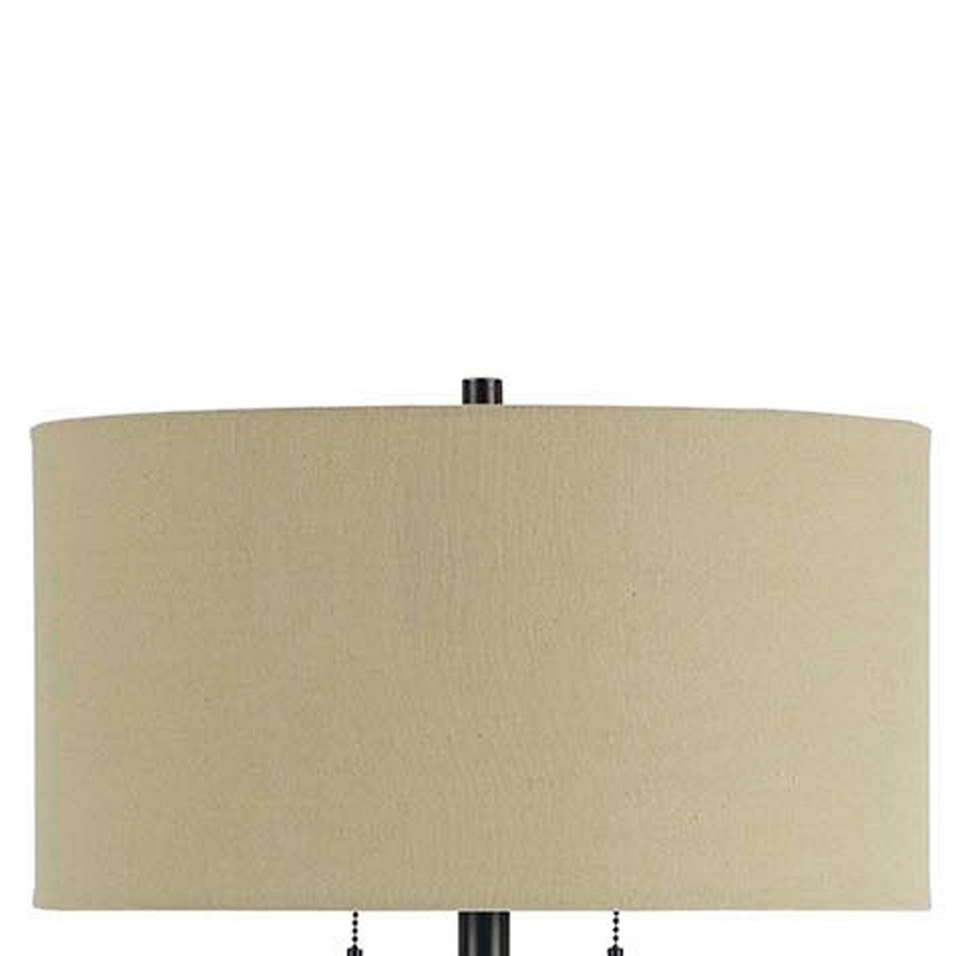 Benzara Black Metal Body Floor Lamp With Fabric Drum Shade and Pull Chain Switch